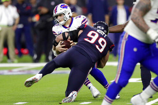 J.J. Watt sacks Josh Allen, AP photo